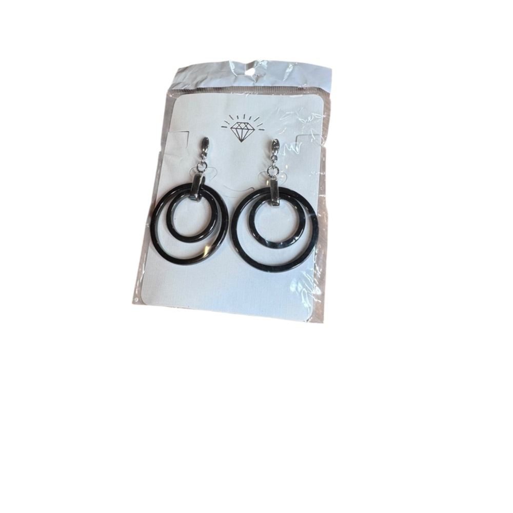 Women's Unbranded Black navy & Silver Double Hoop Earrings One Size